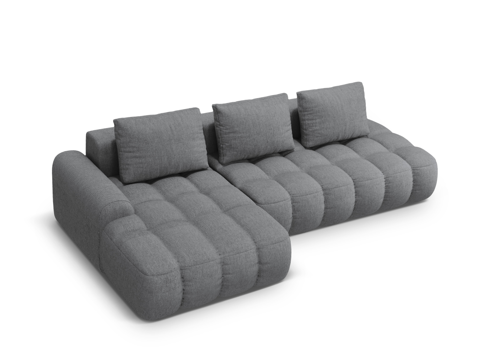 Cosmopolitan Design Ecksofa Linz 3-Sitzer offen mit Schlaffunktion Strukturierter Stoff Sorella Grau Links