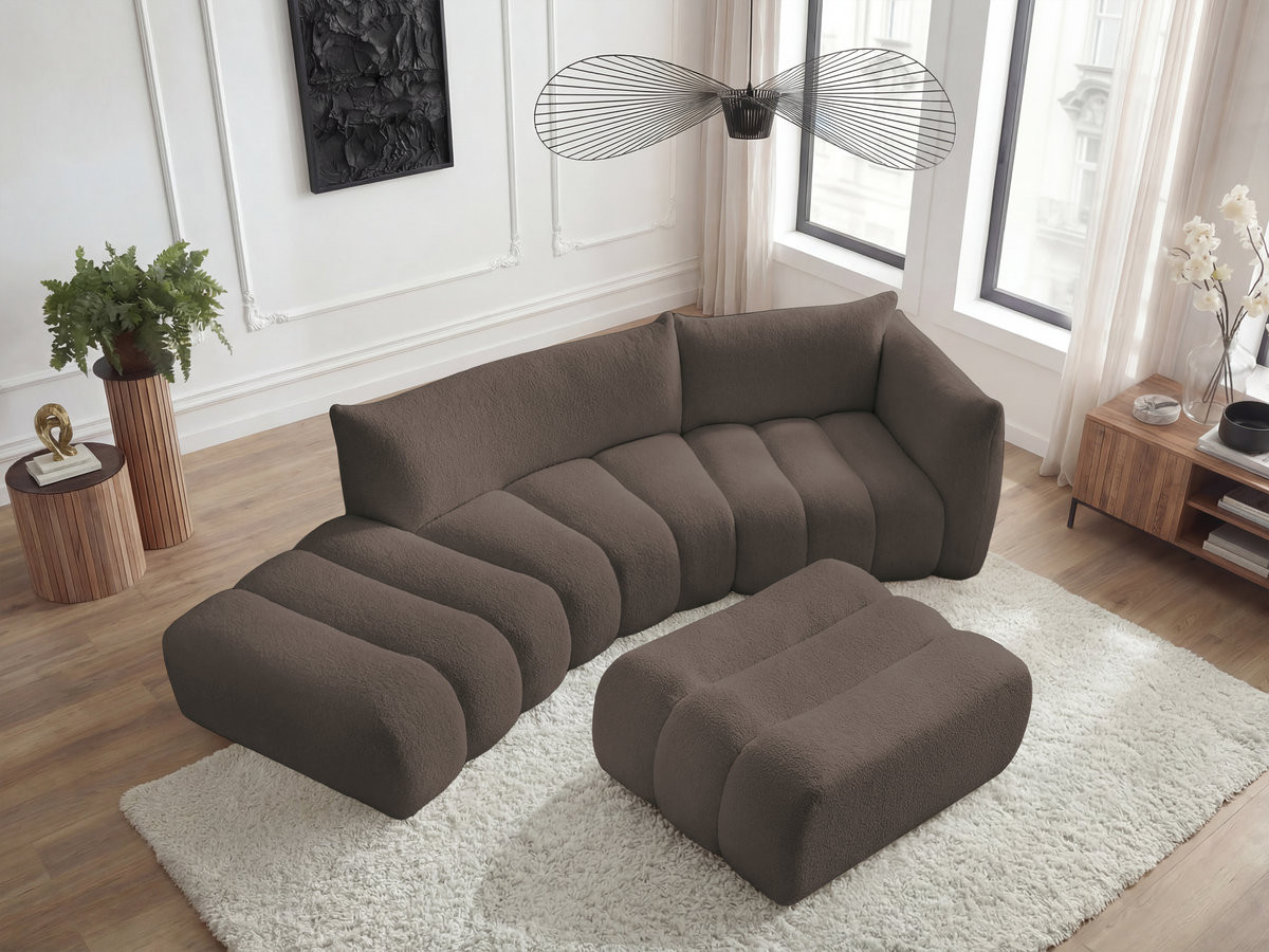 Bobochic Azra Ecksofa mit Pouf 325 × 112 cm Bouclé-Stoff Braun Ecke rechts
