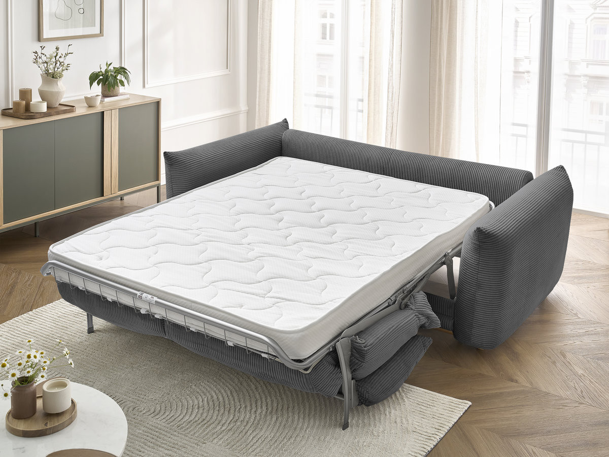 Bobochic Ernest Schlafsofa 3-Sitzer, Liegefläche 140 / 160 × 190 cm Cordsamt Dunkelgrau, Liegefläche 140 × 190 cm