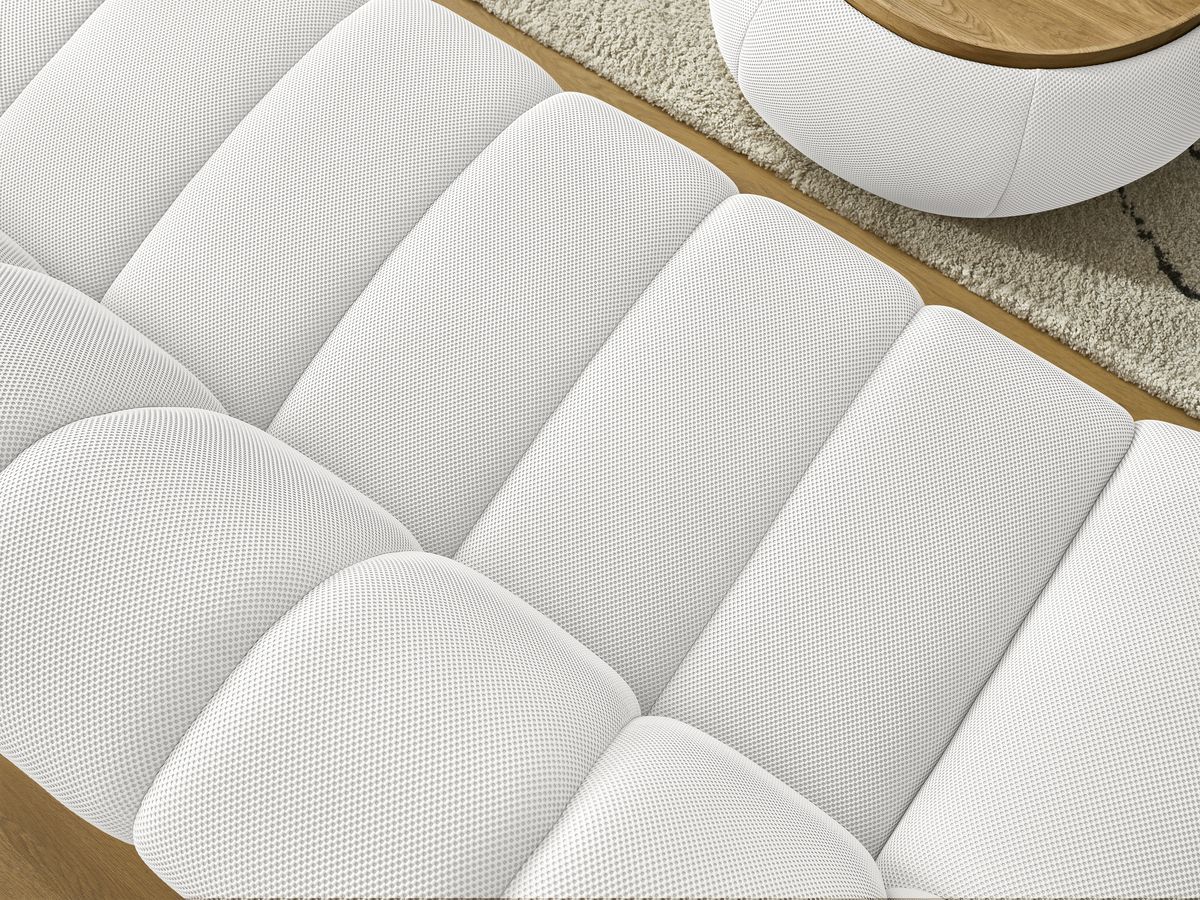 Bobochic Hayden Sofa 3-Sitzer mit Pouf 256 × 107 cm Mesh-Stoff Weiß