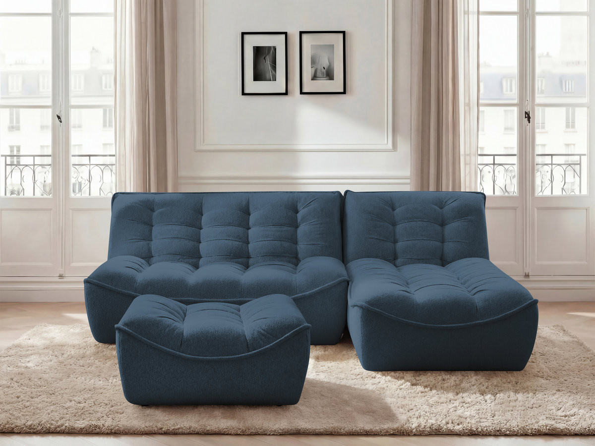Bobochic Serena Ecksofa mit Pouf Melange-Stoff Blau
