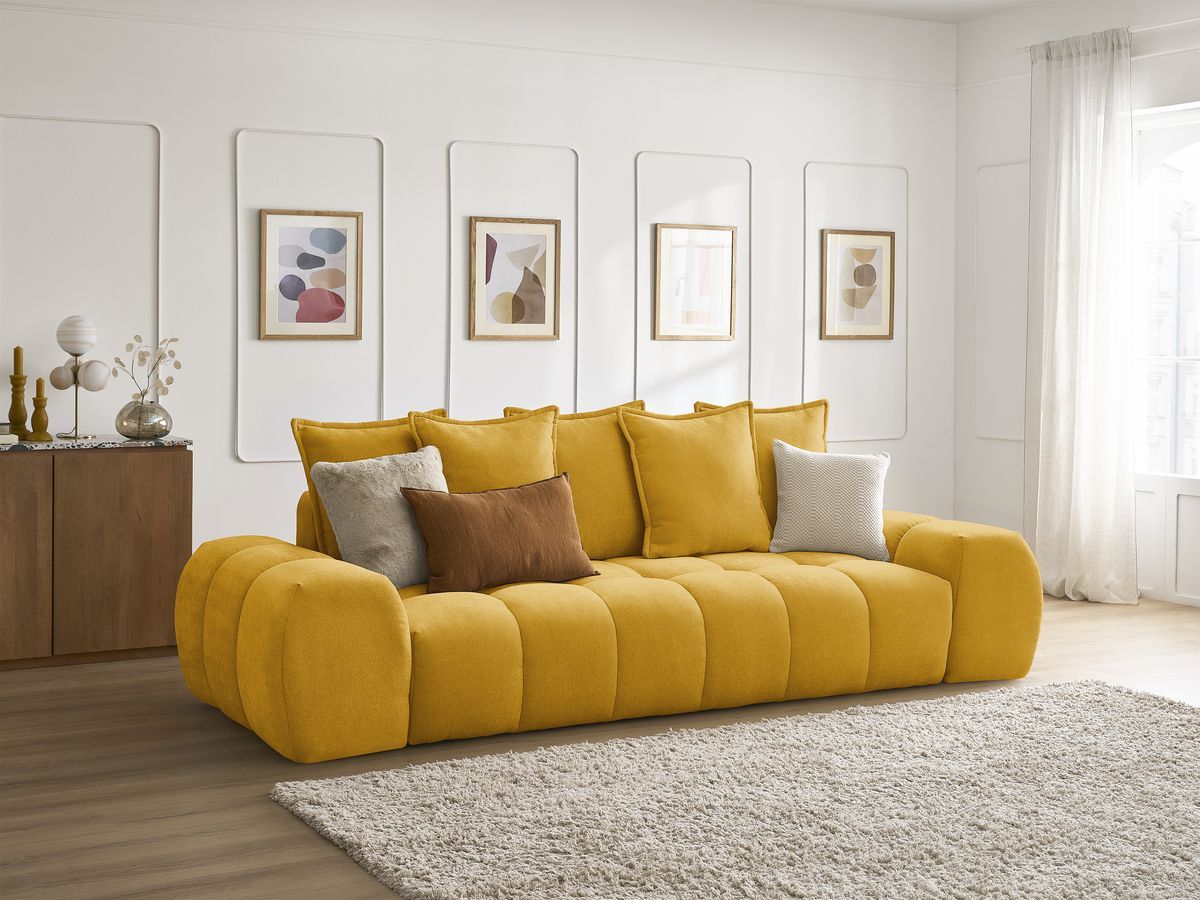 Bobochic Everest Sofa 3-Sitzer, 5 Kissen Strukturstoff Gelb