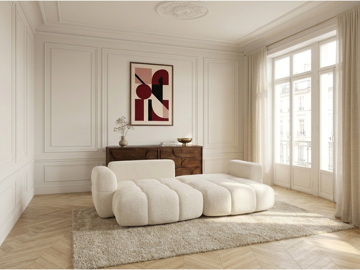 Bobochic Madison Ecksofa mit Schlaffunktion und Bettkasten Stoff Beige