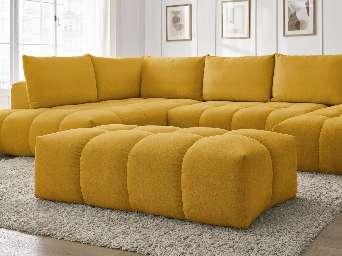Bobochic Everest Wohnlandschaft mit Pouf, 6 Kissen Strukturstoff Gelb Ecke rechts