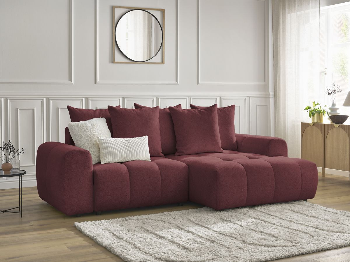 Bobochic Roxelane Ecksofa mit Schlaffunktion und Bettkasten 258 × 150 cm Melange-Stoff Rot Ecke rechts