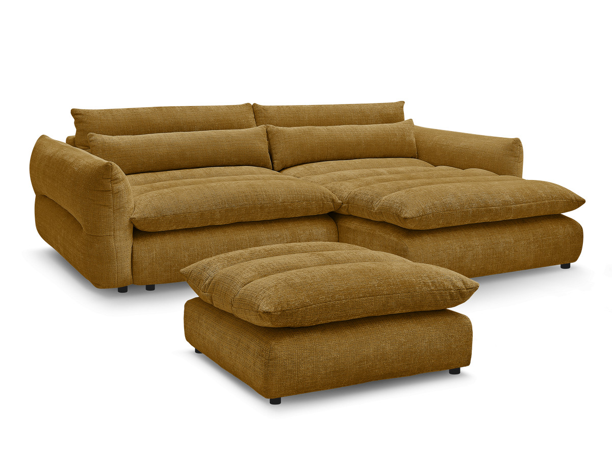 Bobochic Neil Ecksofa mit Pouf Strukturstoff Gelb Ecke rechts