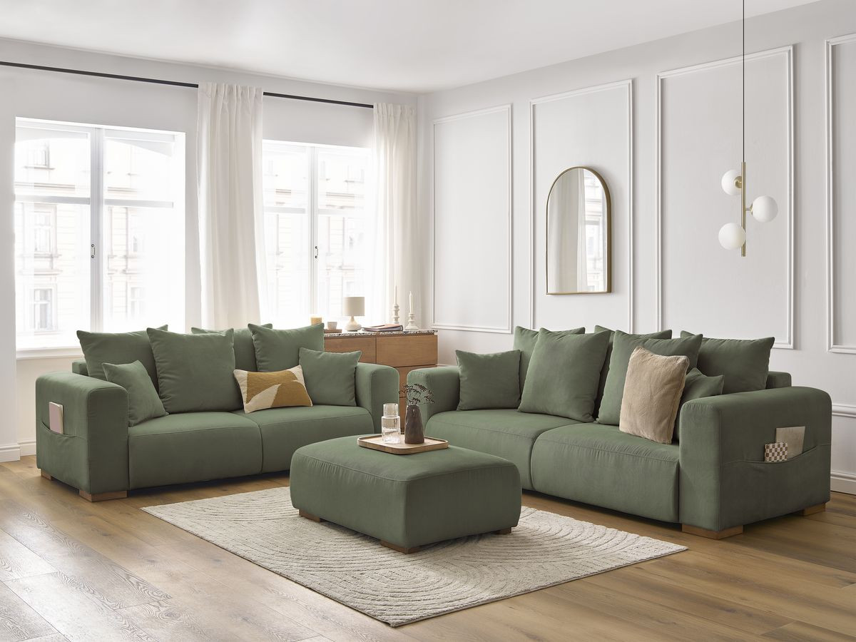 Bobochic Sidonie Sofa 6-Sitzer mit Pouf Cordsamt Grün