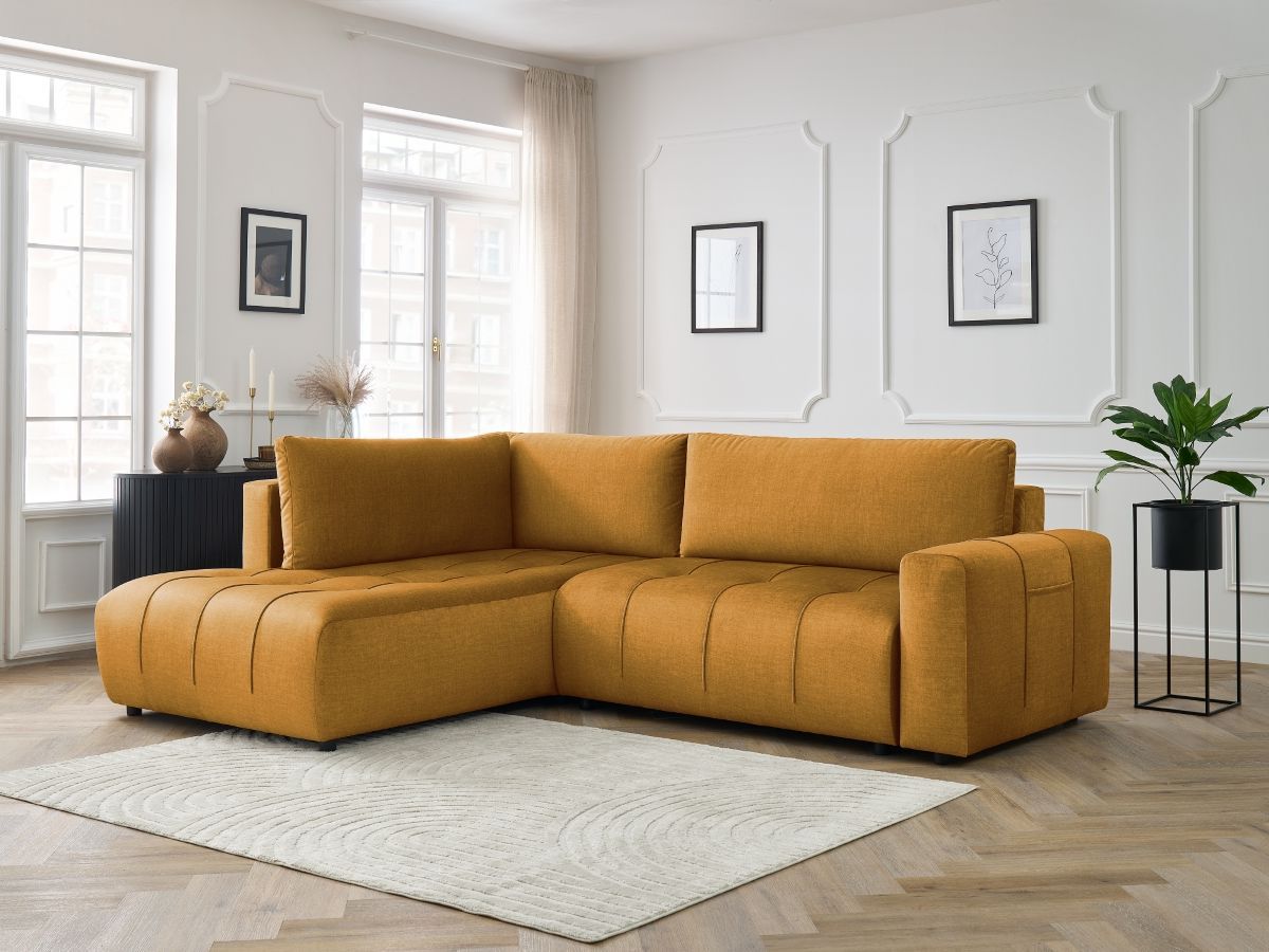 Bobochic Arsene Ecksofa mit Schlaffunktion und Bettkasten 277 × 200 cm Samt Gelb Ecke links