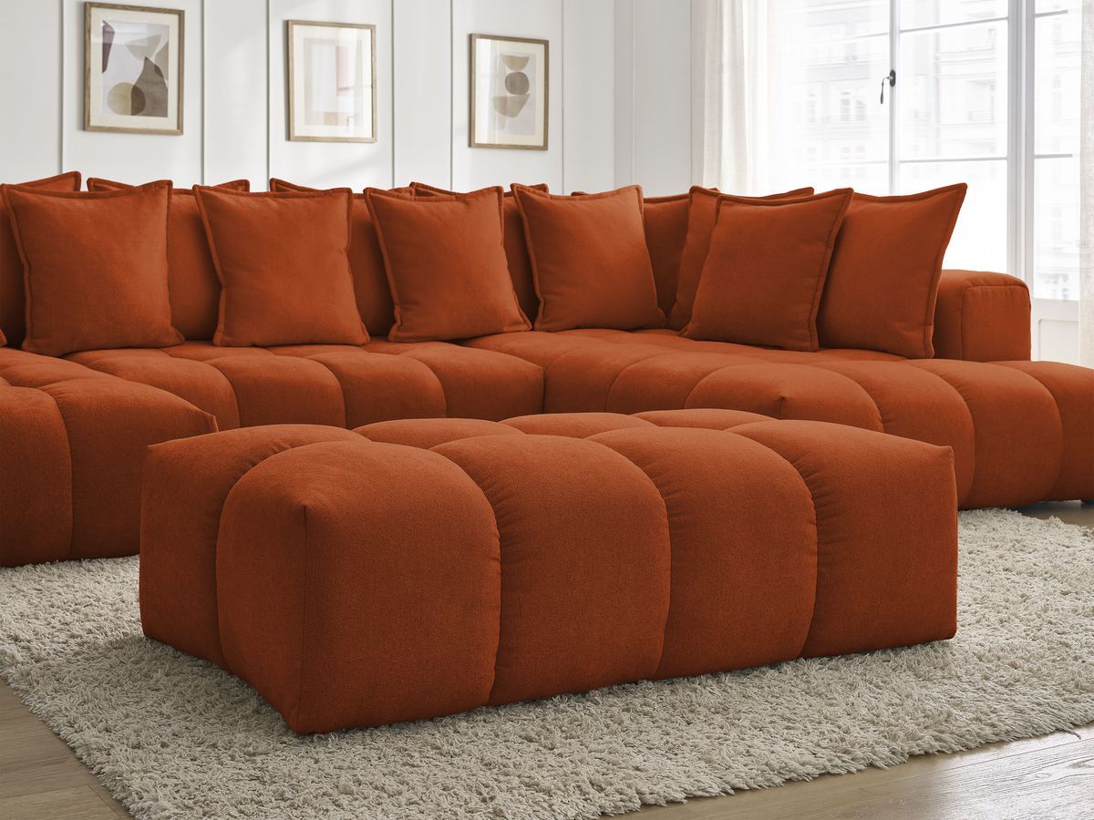Bobochic Everest Wohnlandschaft mit Pouf, 14 Kissen Strukturstoff Orange Ecke links