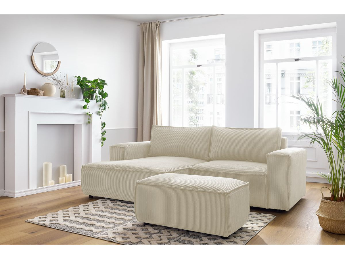 Bobochic Nihad Ecksofa mit Pouf Cordsamt Beige Ecke links