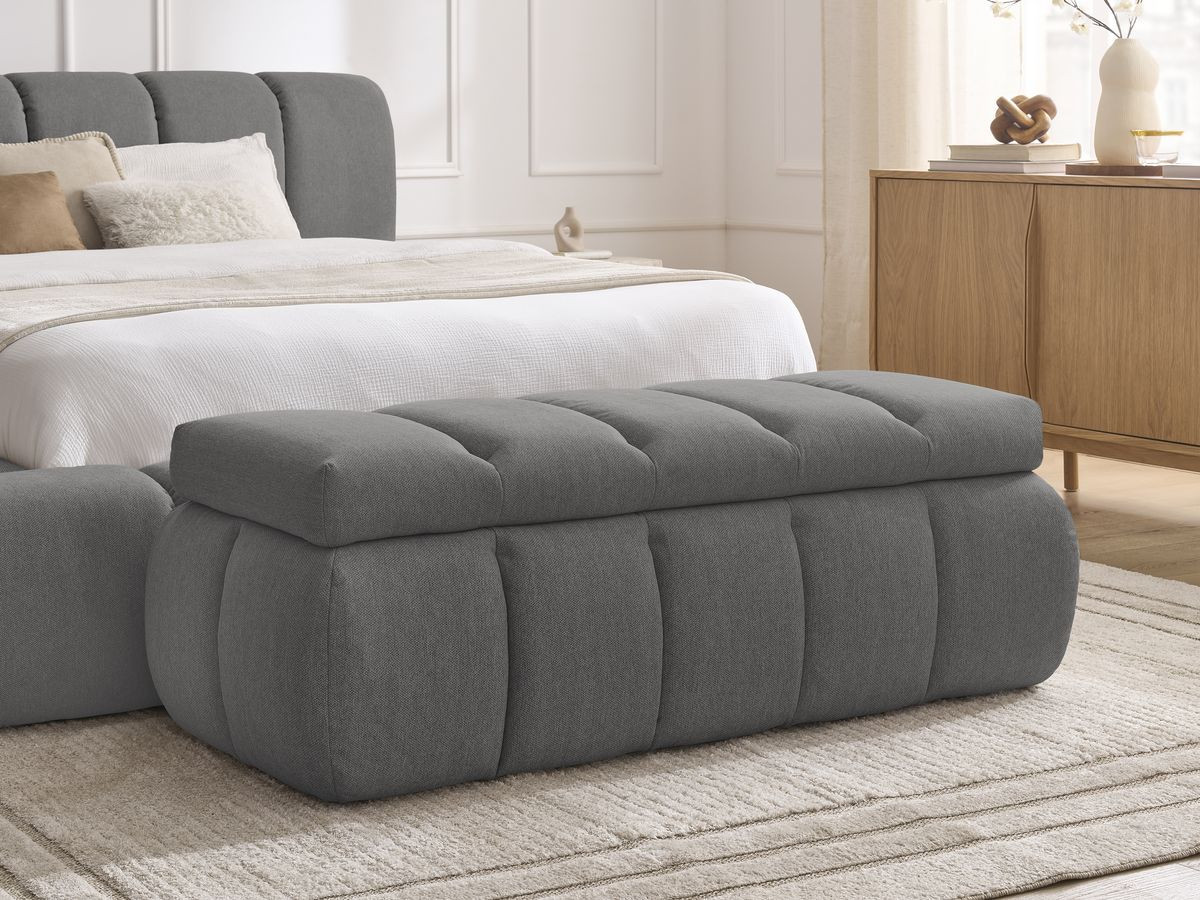 Bobochic Denali Polsterbett mit Bettkasten mit Bettbank Stoff Dunkelgrau, Liegefläche 160 × 200 cm