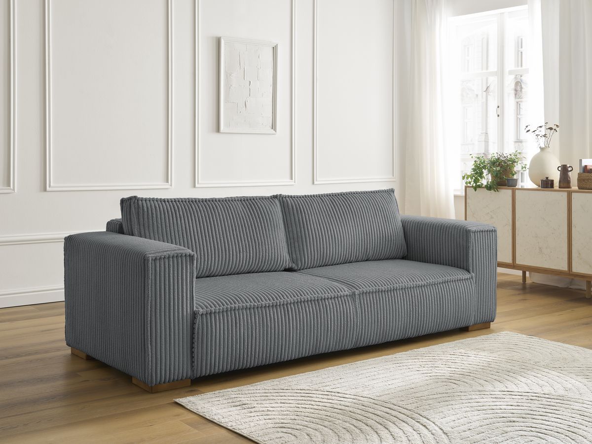 Bobochic Chelsea Sofa 3-Sitzer Breitcord weich Dunkelgrau
