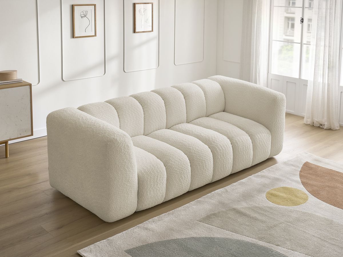 Bobochic Talia Sofa 3-Sitzer Bouclé-Stoff Beige