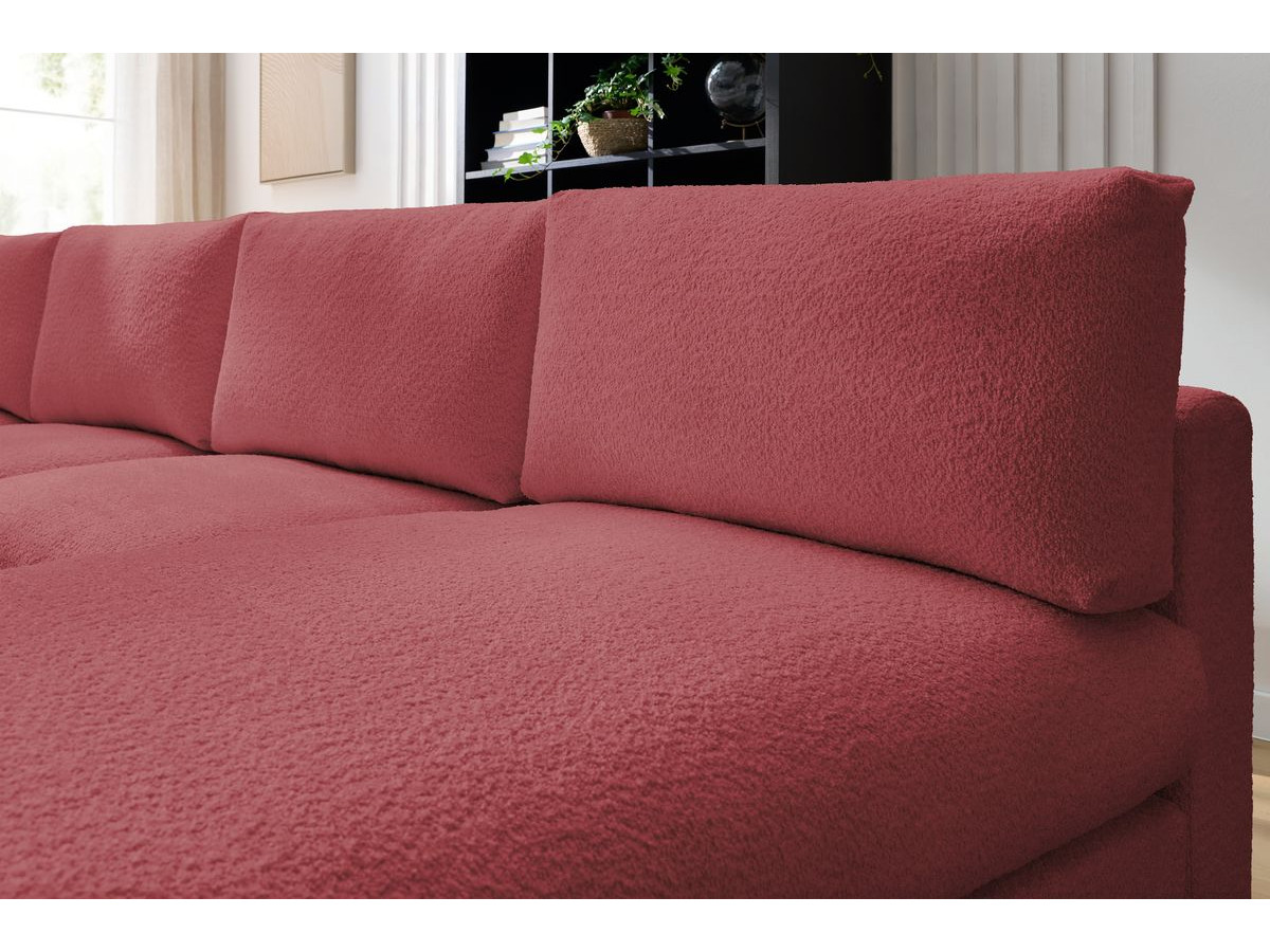 Bobochic Paris Ecksofa mit Pouf 369 × 262 cm Bouclé-Stoff Rot