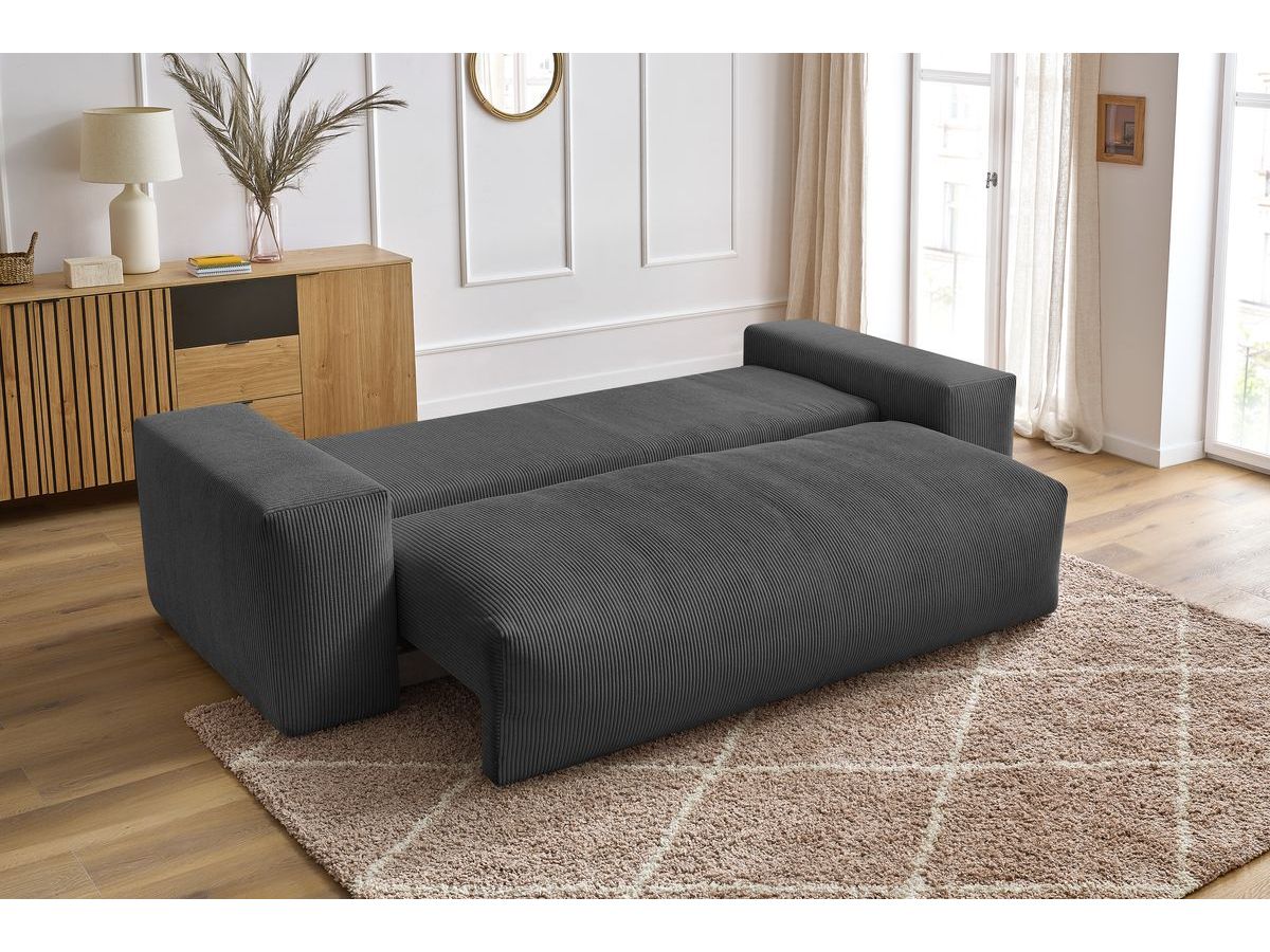Bobochic Voltaire Schlafsofa 3-Sitzer mit Bettkasten Cordsamt Dunkelgrau