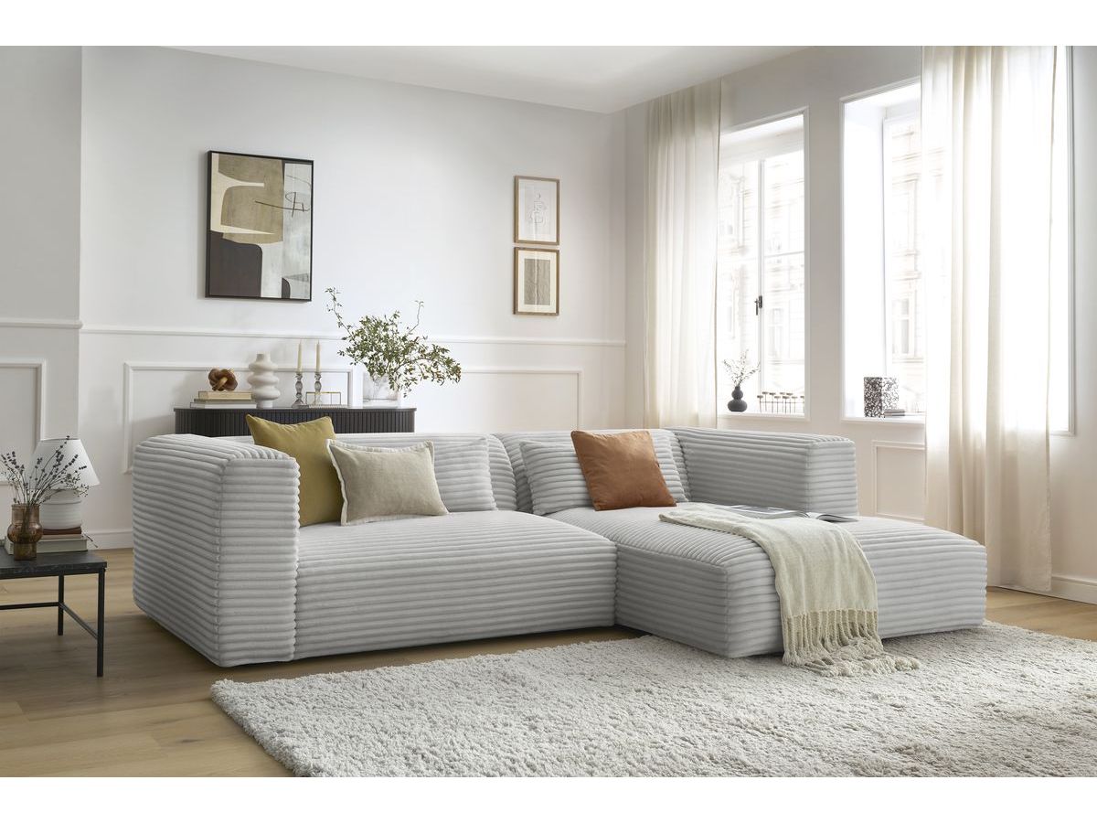 Bobochic Harry Ecksofa Breitcord weich Hellgrau Ecke rechts