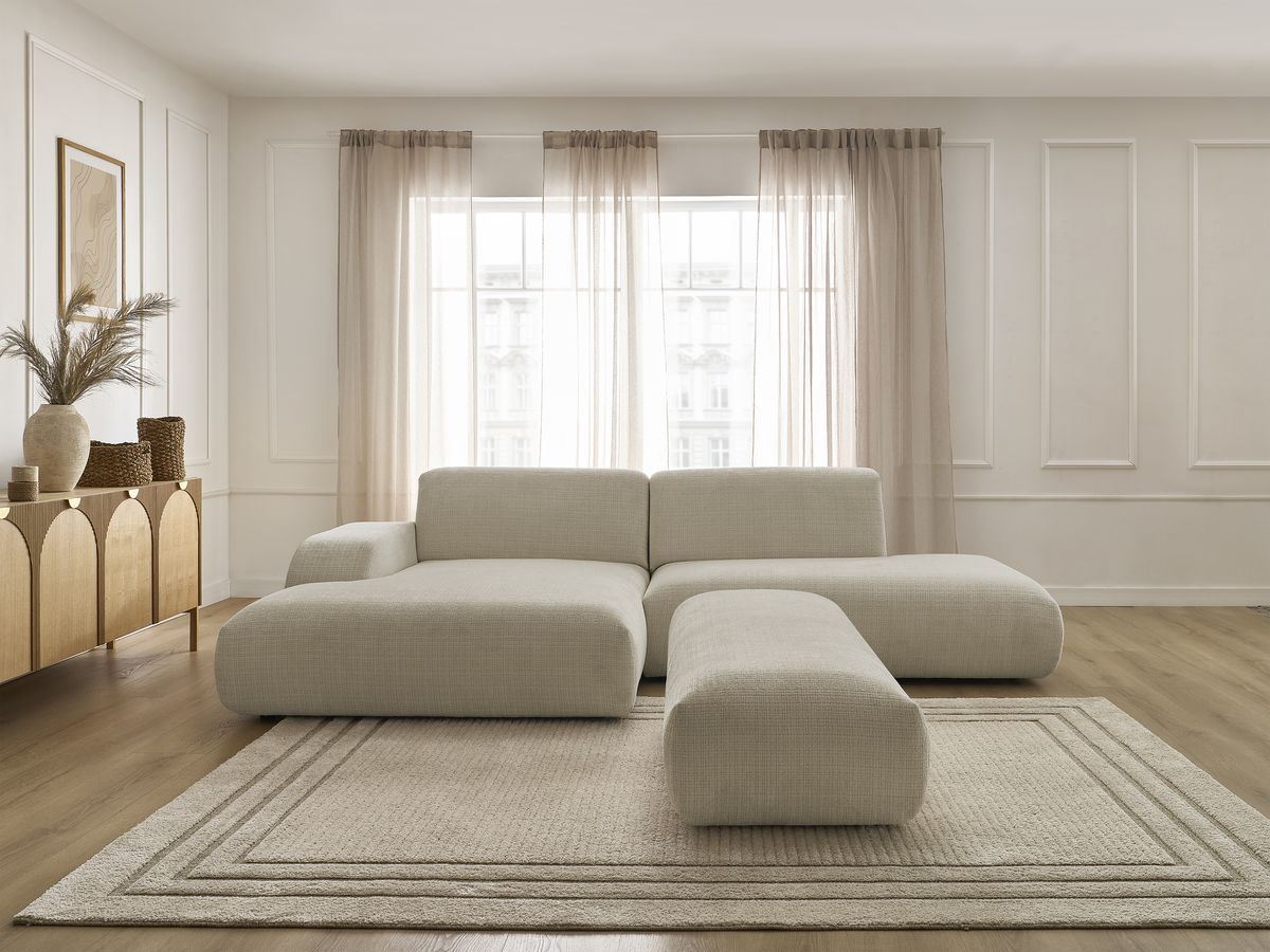 Bobochic Sirius Ecksofa mit Pouf 300 × 170 cm Strukturstoff Beige Ecke links