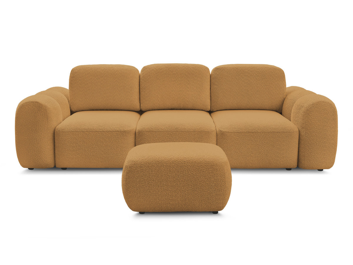 Bobochic Montaigne Schlafsofa 3-Sitzer mit Bettkasten und Pouf Bouclé-Stoff Gelb