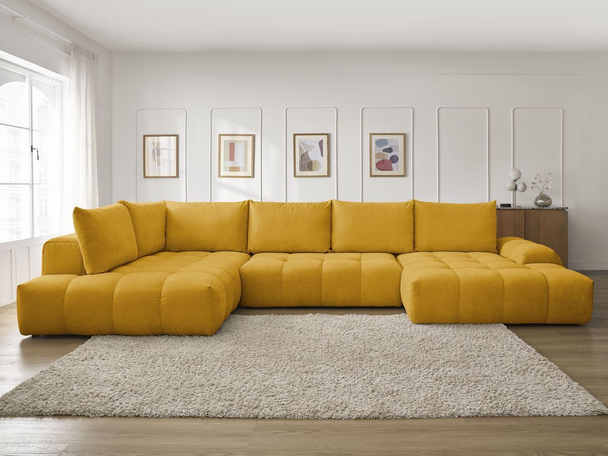 Bobochic Everest Wohnlandschaft, 6 Kissen Strukturstoff Gelb Ecke rechts
