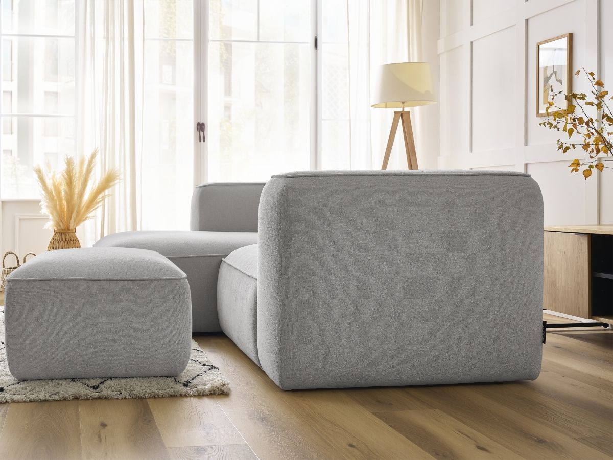 Bobochic Zephyr Ecksofa mit Pouf 260 × 165 cm Strukturstoff Hellgrau Ecke links