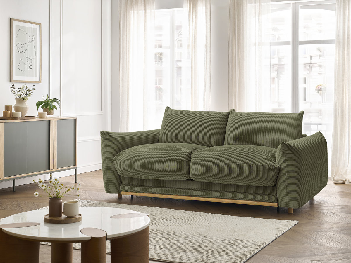 Bobochic Ernest Schlafsofa 3-Sitzer, Liegefläche 140 / 160 × 190 cm Cordsamt Grün, Liegefläche 140 × 190 cm