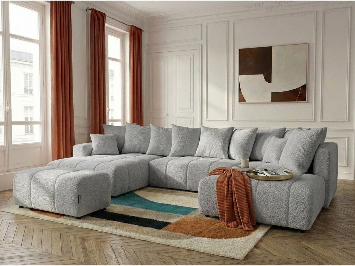 Bobochic Roxelane Wohnlandschaft mit Pouf Bouclé-Stoff Hellgrau Ecke links