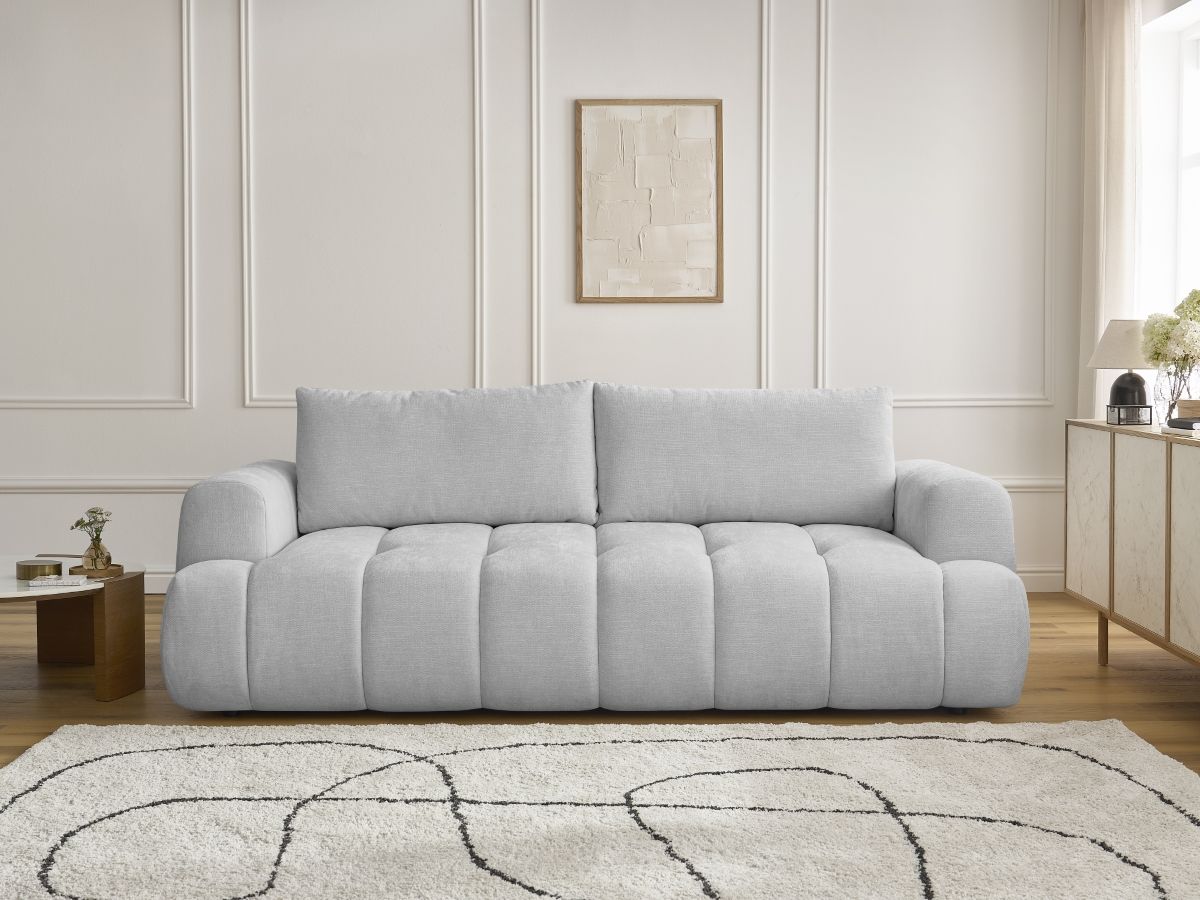 Bobochic Fuji Schlafsofa 3-Sitzer mit Bettkasten Stoff Hellgrau