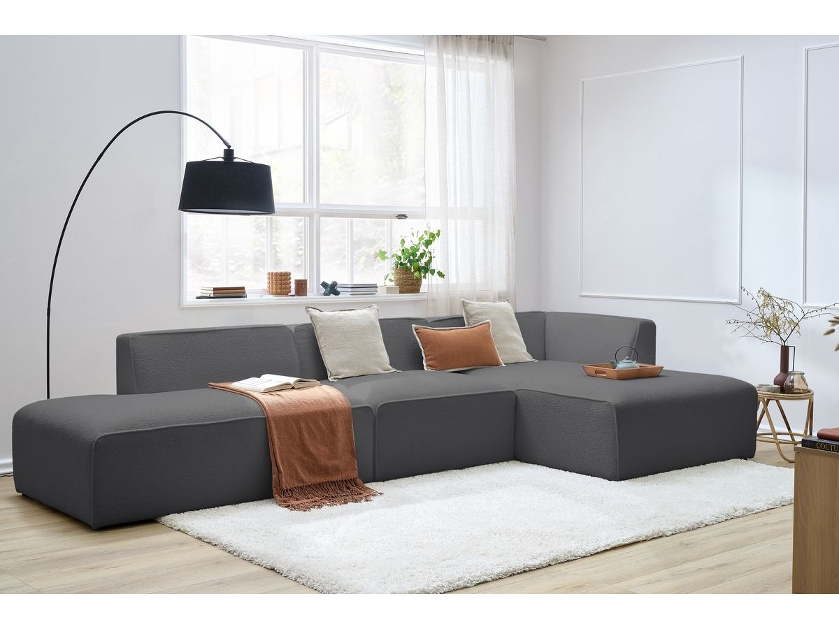 Bobochic Megeve Ecksofa mit Pouf Bouclé-Stoff Dunkelgrau Ecke rechts