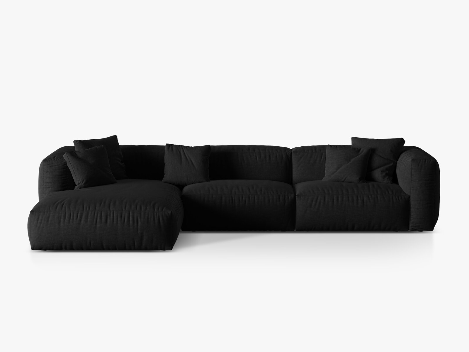 Micadoni Ecksofa Martina 3-Sitzer Links Strukturierter Stoff Boston Schwarz