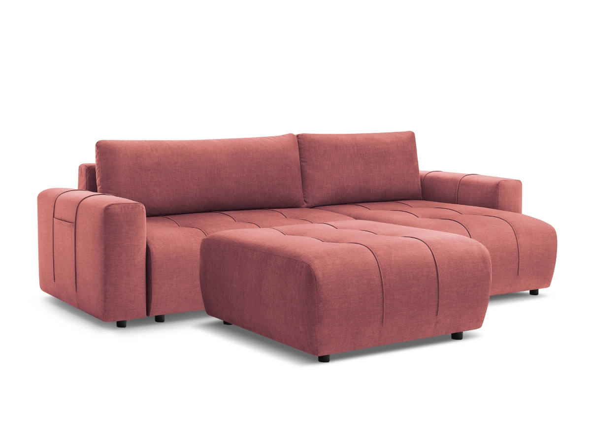 Bobochic Arsene Ecksofa mit Schlaffunktion und Bettkasten und Pouf 288 × 148 cm Samt Orange