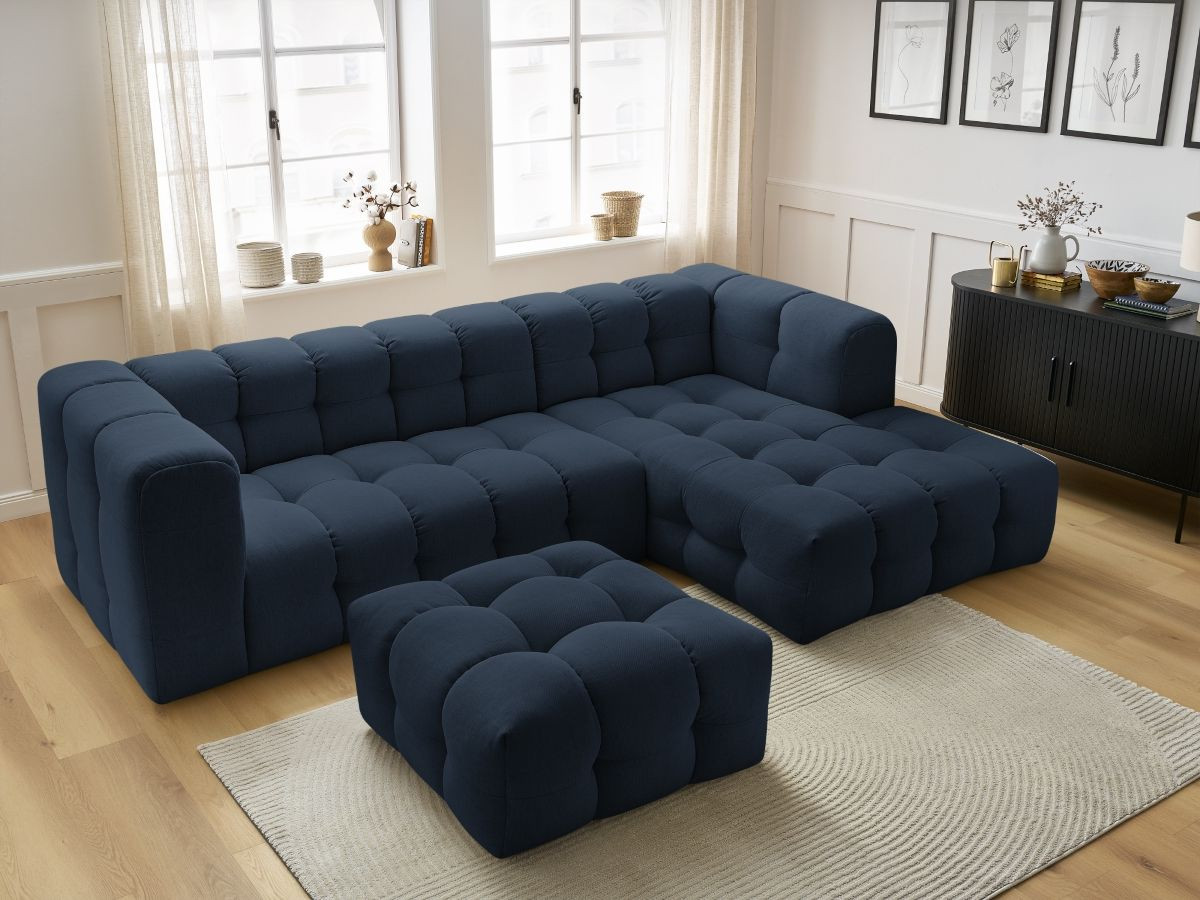 Bobochic Cloud Ecksofa mit Pouf 288 × 184 cm Stoff Dunkelblau Ecke rechts