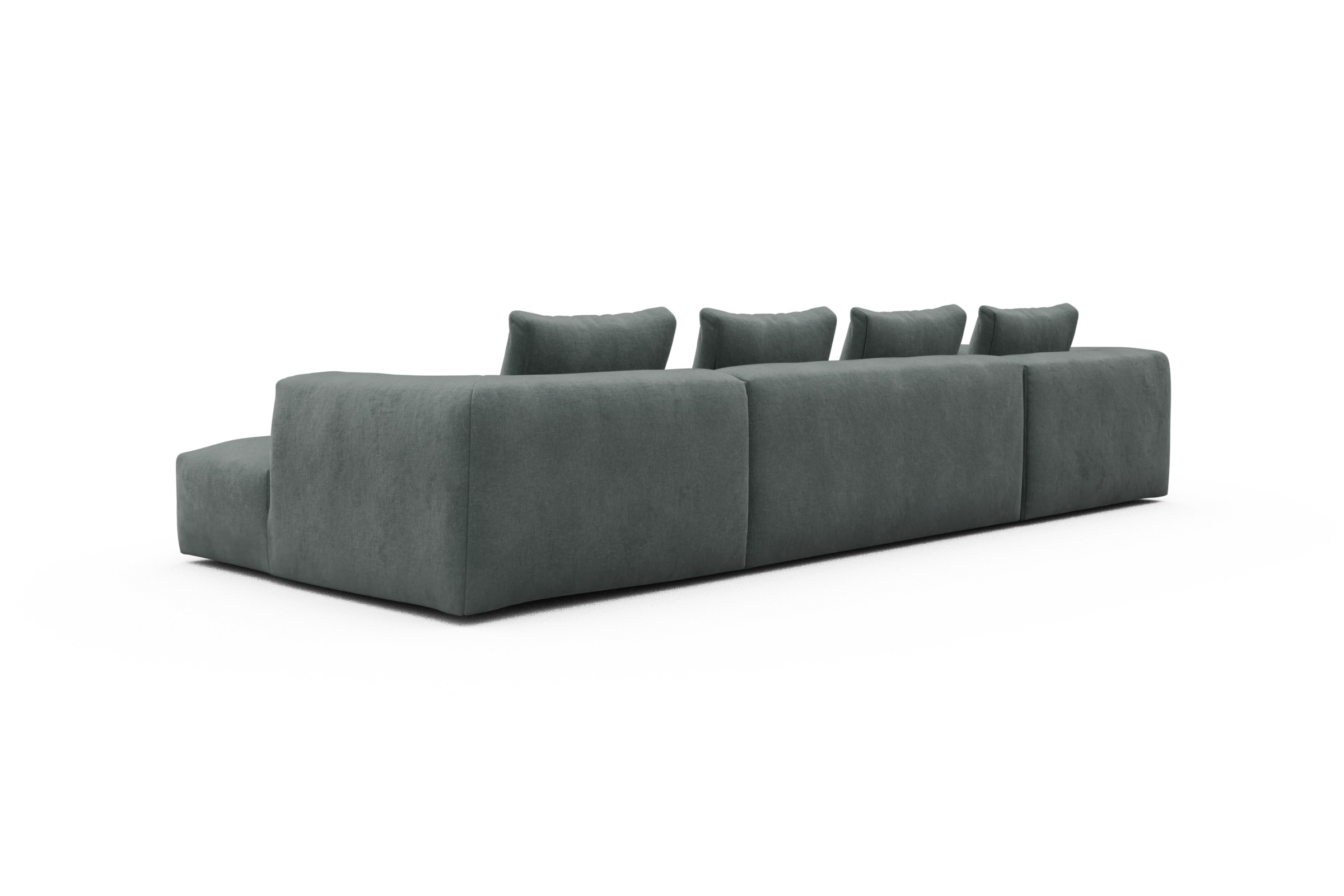 Wohnlandschaft Fred Relax-Ecke links mit 2-Sitzer und Chaiselongue rechts Samt Smooth 812-Silver-Grey
