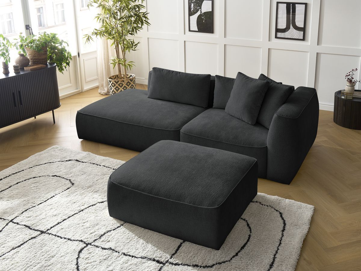 Bobochic Leopold Sofa 4-Sitzer mit Pouf Strukturstoff Schwarz Armlehne rechts