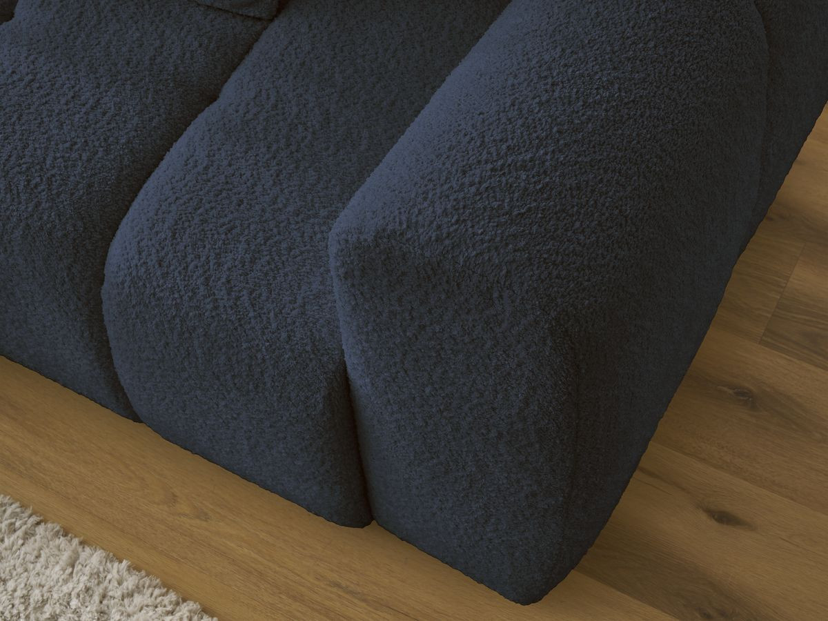 Bobochic Roxelane Ecksofa mit Schlaffunktion und Bettkasten und Pouf 258 × 150 cm Bouclé-Stoff Dunkelblau Ecke rechts