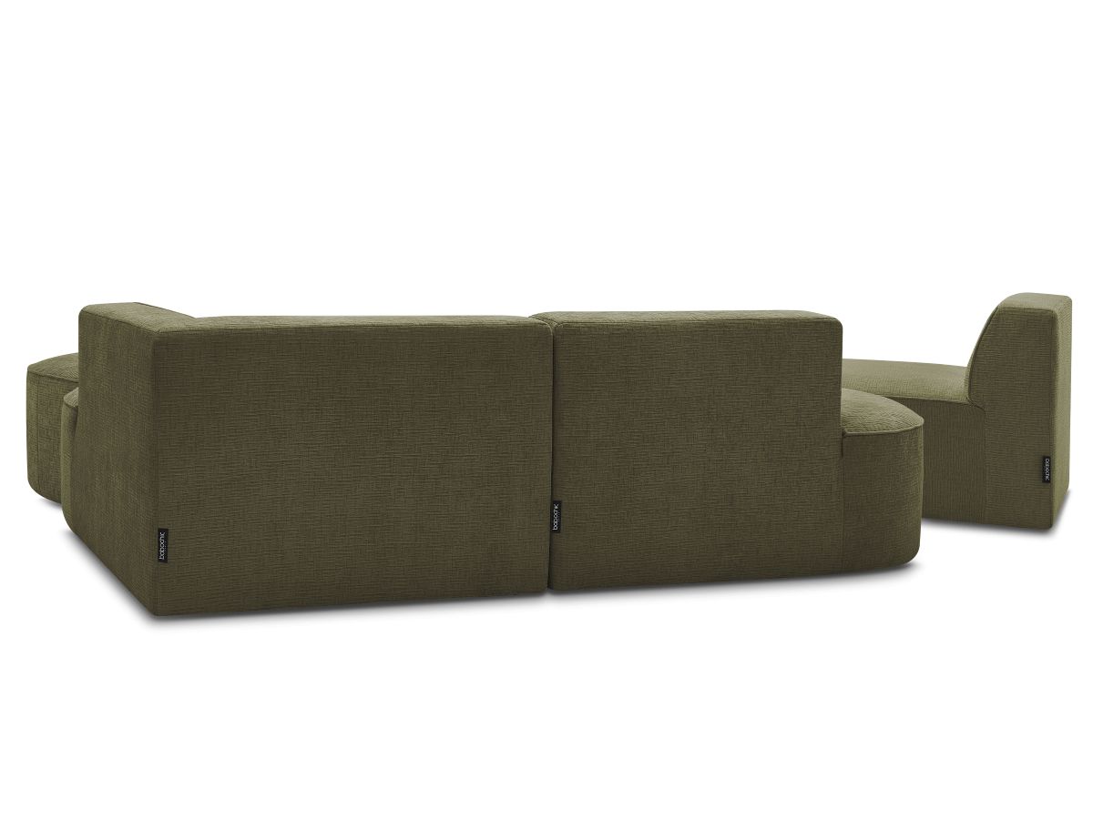 Bobochic Rousseau Ecksofa mit Sofamodul und Pouf Strukturstoff Grün Ecke rechts