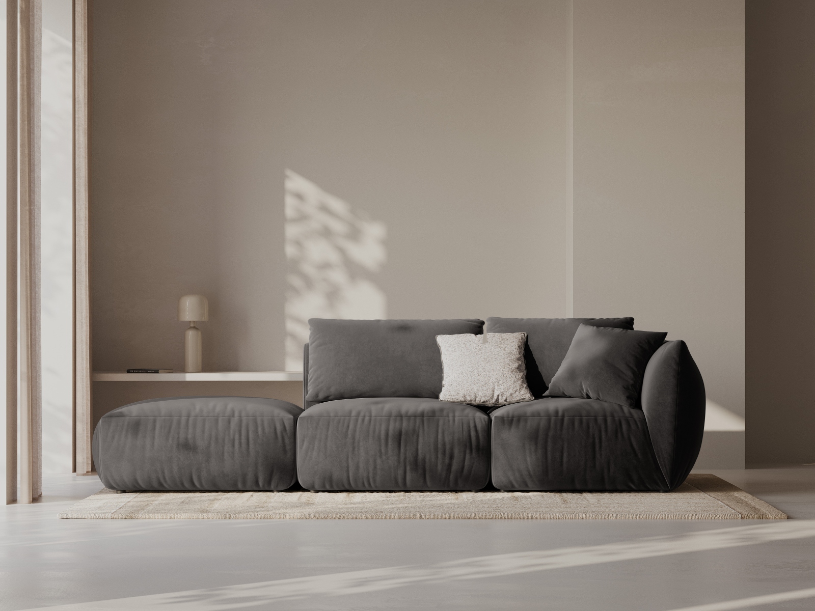 Micadoni Modulares Sofa Chris 3-Sitzer Links Samt Dunkelgrau