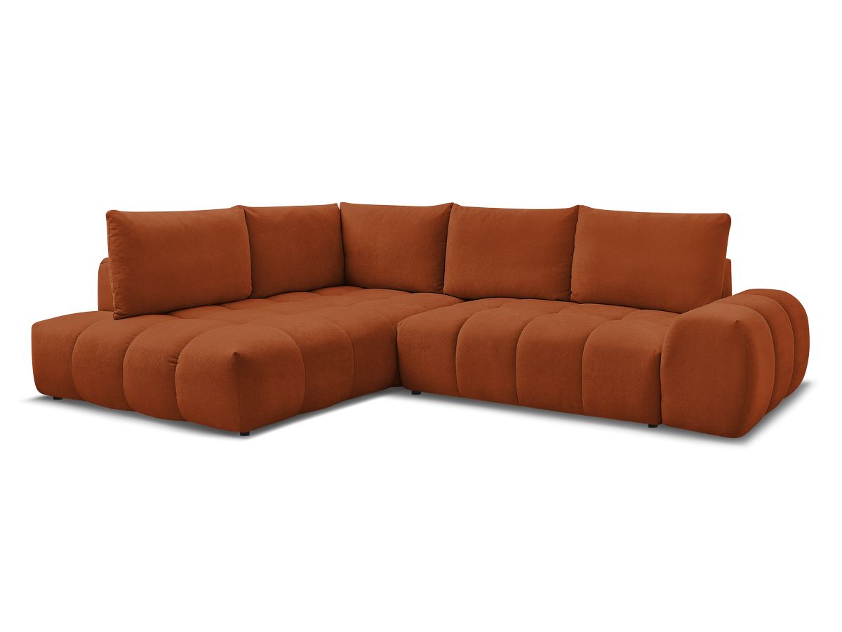 Bobochic Everest Ecksofa mit Schlaffunktion und Bettkasten 320 × 212 cm, 5 Kissen Strukturstoff Orange Ecke links