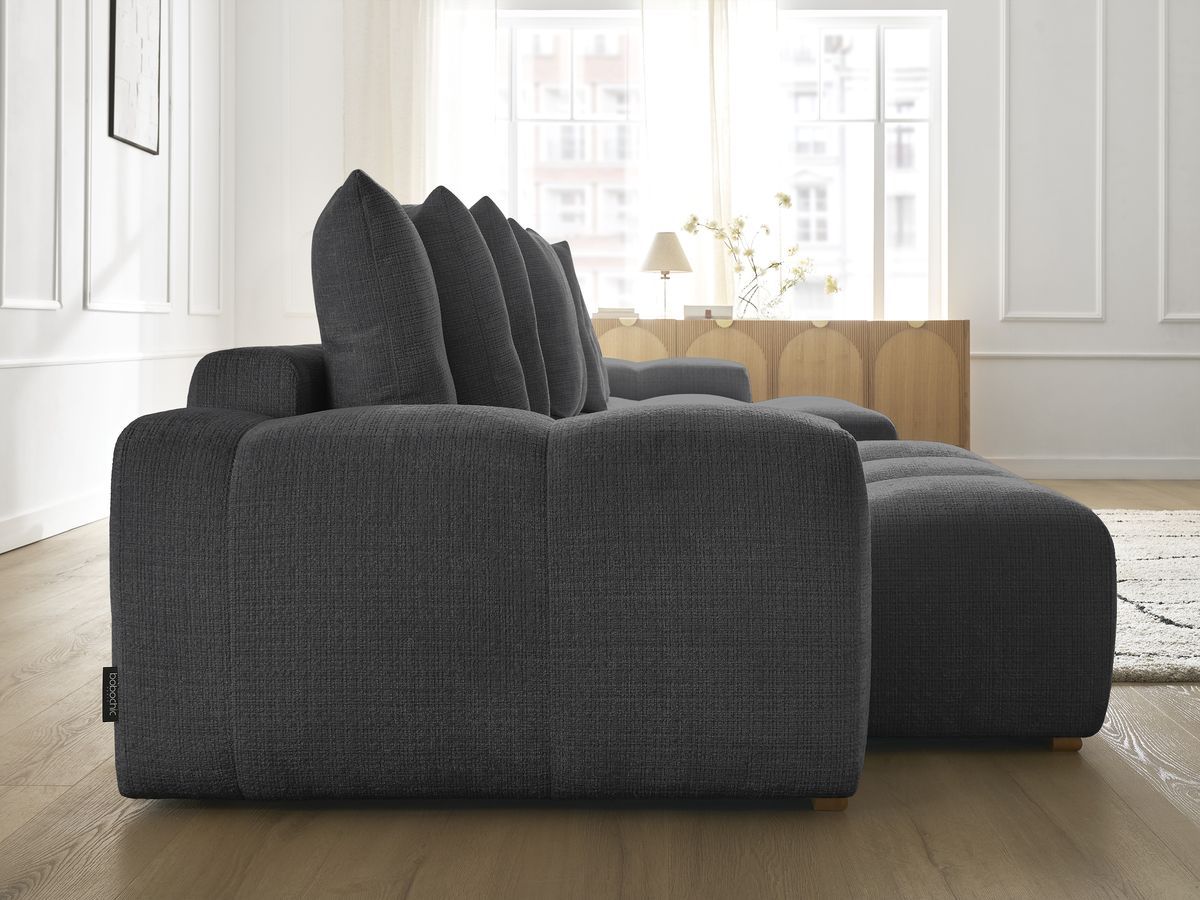Bobochic Anakin Wohnlandschaft, Liegefläche 137 × 382 cm, 10 Kissen Strukturstoff Schwarz