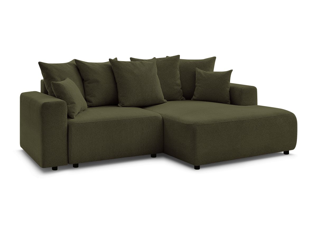 Bobochic Atilla Ecksofa mit Schlaffunktion und Bettkasten Melange-Stoff Grün Ecke rechts