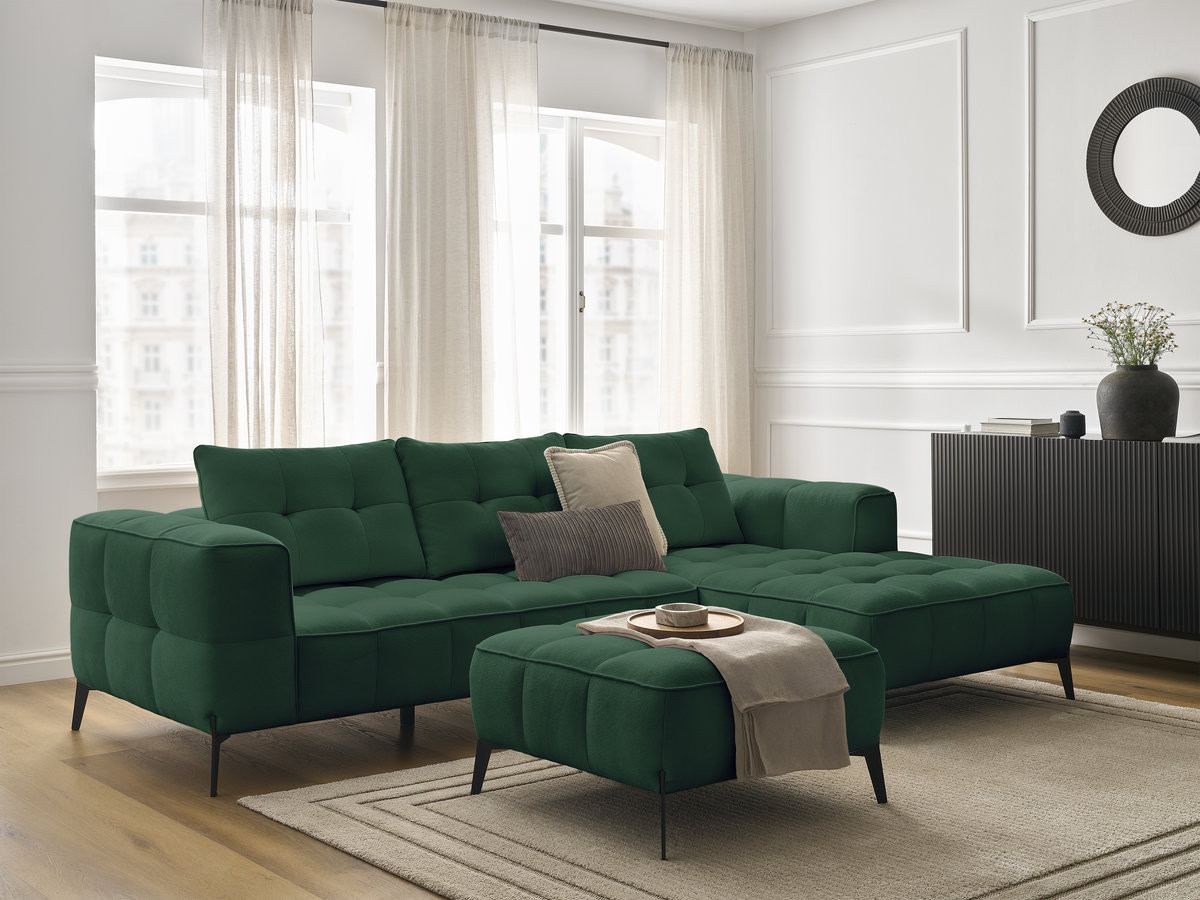 Bobochic Anis Ecksofa mit Pouf Strukturstoff Grün Ecke rechts