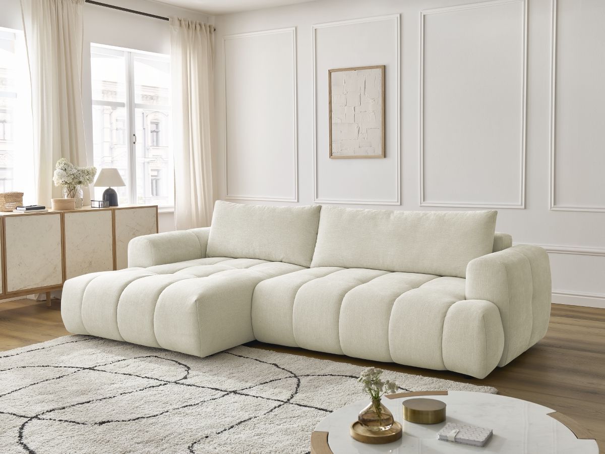 Bobochic Fuji Ecksofa mit Schlaffunktion und Bettkasten 292 × 160 cm Stoff Beige Ecke links