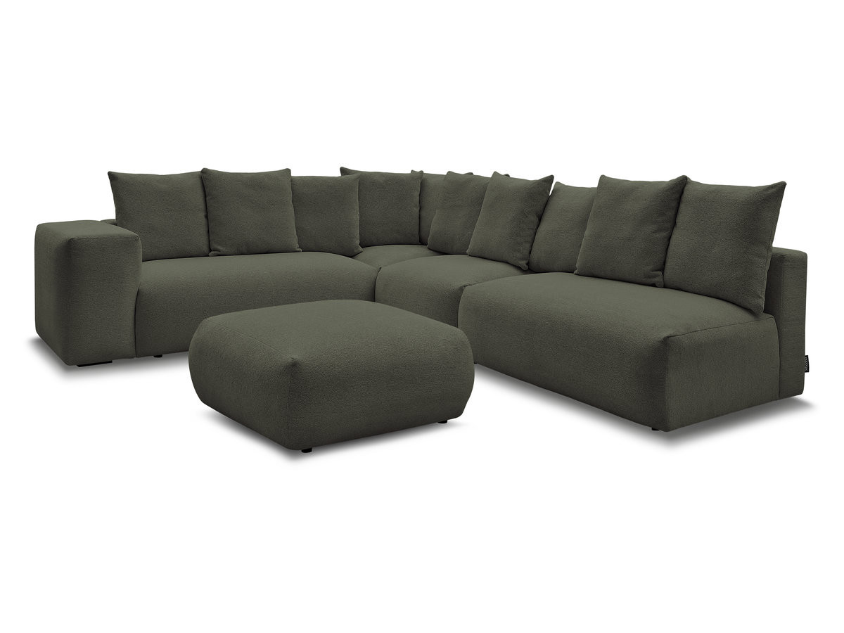 Bobochic Voltaire Ecksofa mit Pouf 322 × 268 cm Melange-Stoff Grün Ecke links