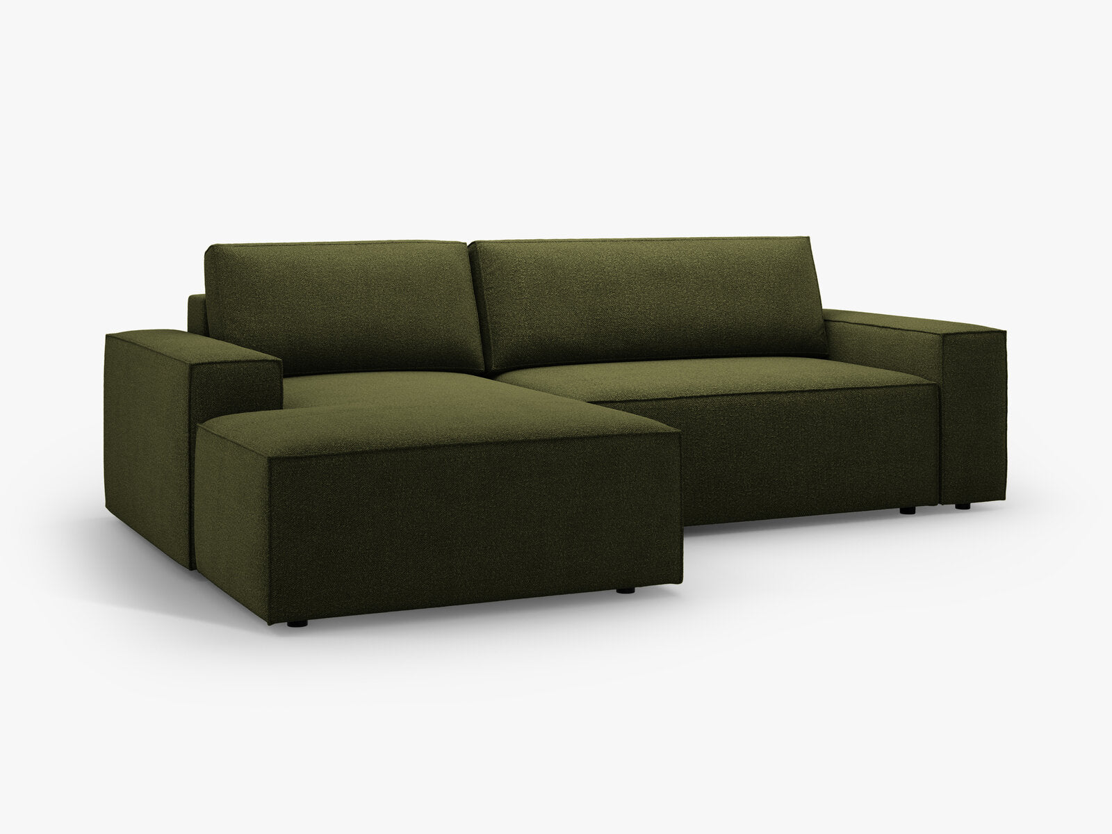 Micadoni Schlaf-Ecksofa Jodie 3-Sitzer Links Boucle Dunkel-Olivgrün