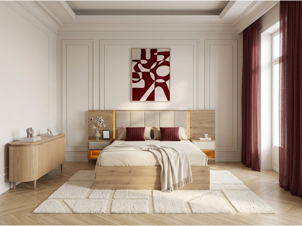 Bobochic Ryokan Polsterbett mit Bettkasten Strukturstoff Beige, Liegefläche 140 × 190 cm