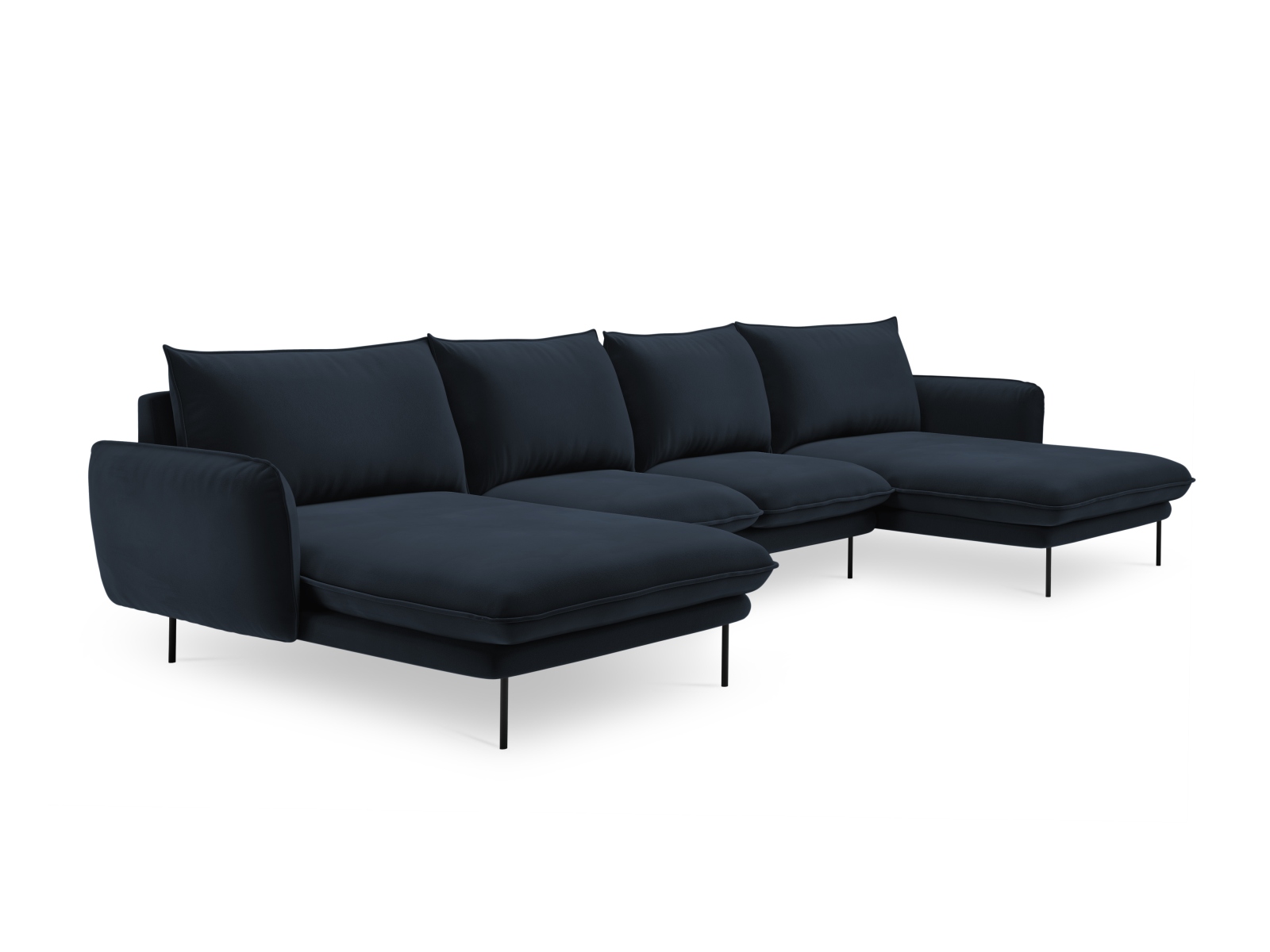 Cosmopolitan Design Panoramasofa Vienna 6-Sitzer Samt Bluvel Dunkelblau Beine Schwarzes Metall