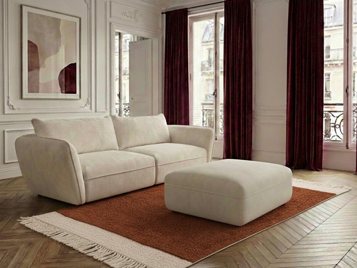 Bobochic Luigi Sofa 3-Sitzer mit Pouf Strukturstoff Weiß