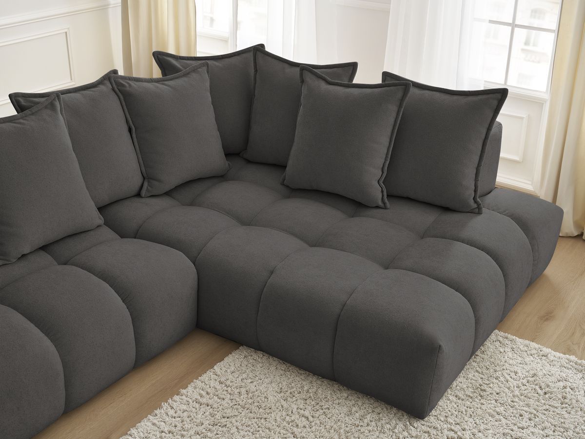 Bobochic Everest Ecksofa, 10 Kissen Strukturstoff Dunkelgrau Ecke rechts