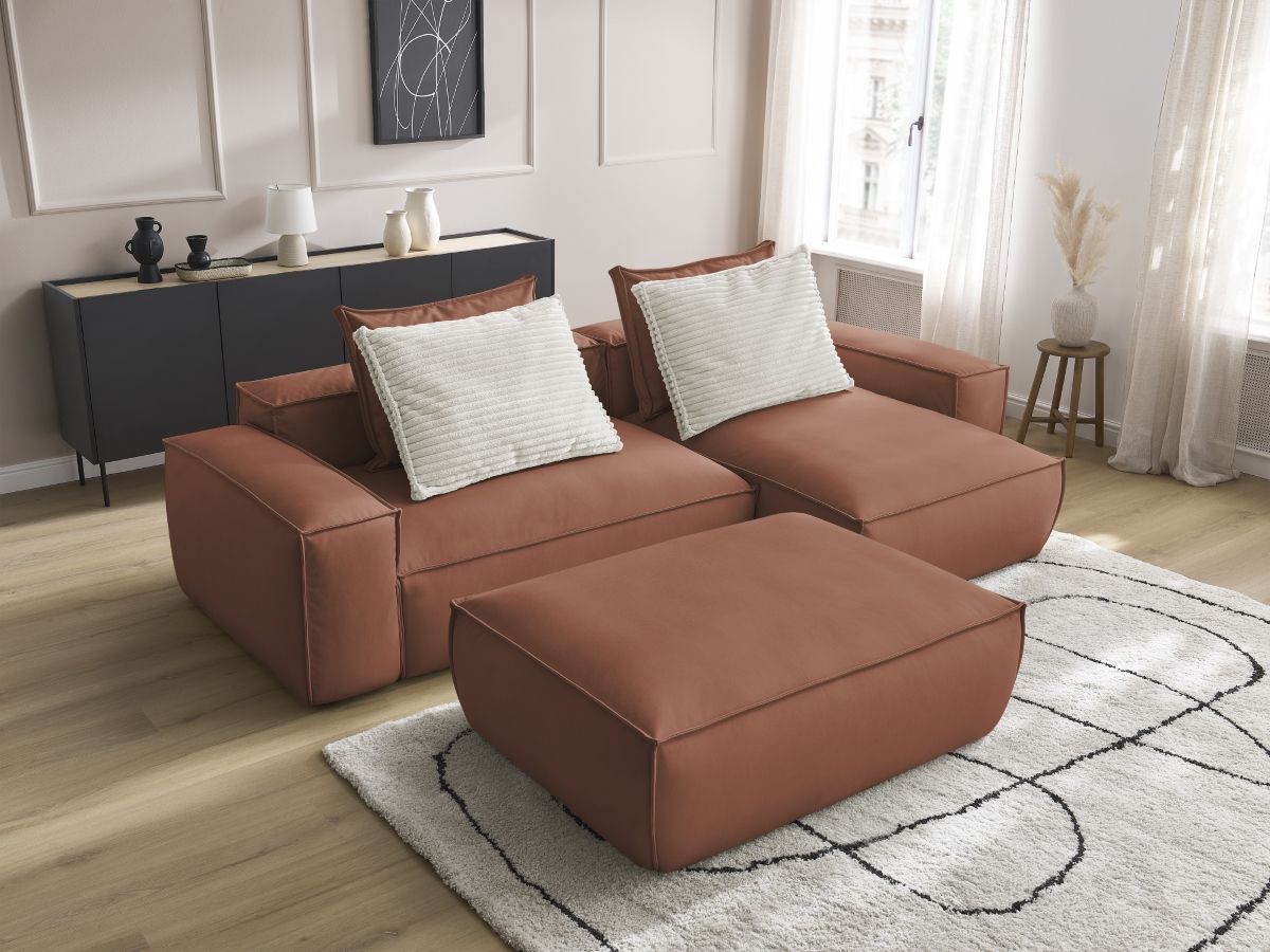 Bobochic Boheme Ecksofa mit Pouf Kunstleder Dunkelbraun