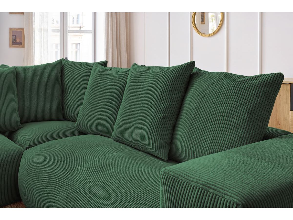 Bobochic Voltaire Ecksofa mit Pouf 268 × 214 cm Cordsamt Grün Ecke links