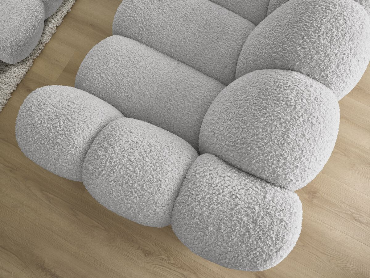 Bobochic Hippolyte Sofa 3-Sitzer mit Pouf Bouclé-Stoff Hellgrau